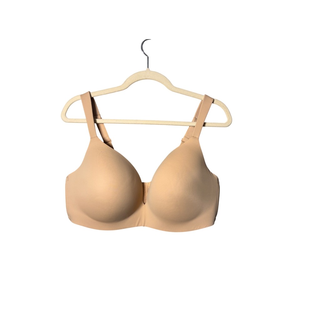 Cacique Bra 38DDD Tan Simply Wire Free Plunge Minimalist Everyday T-Shirt Casual
